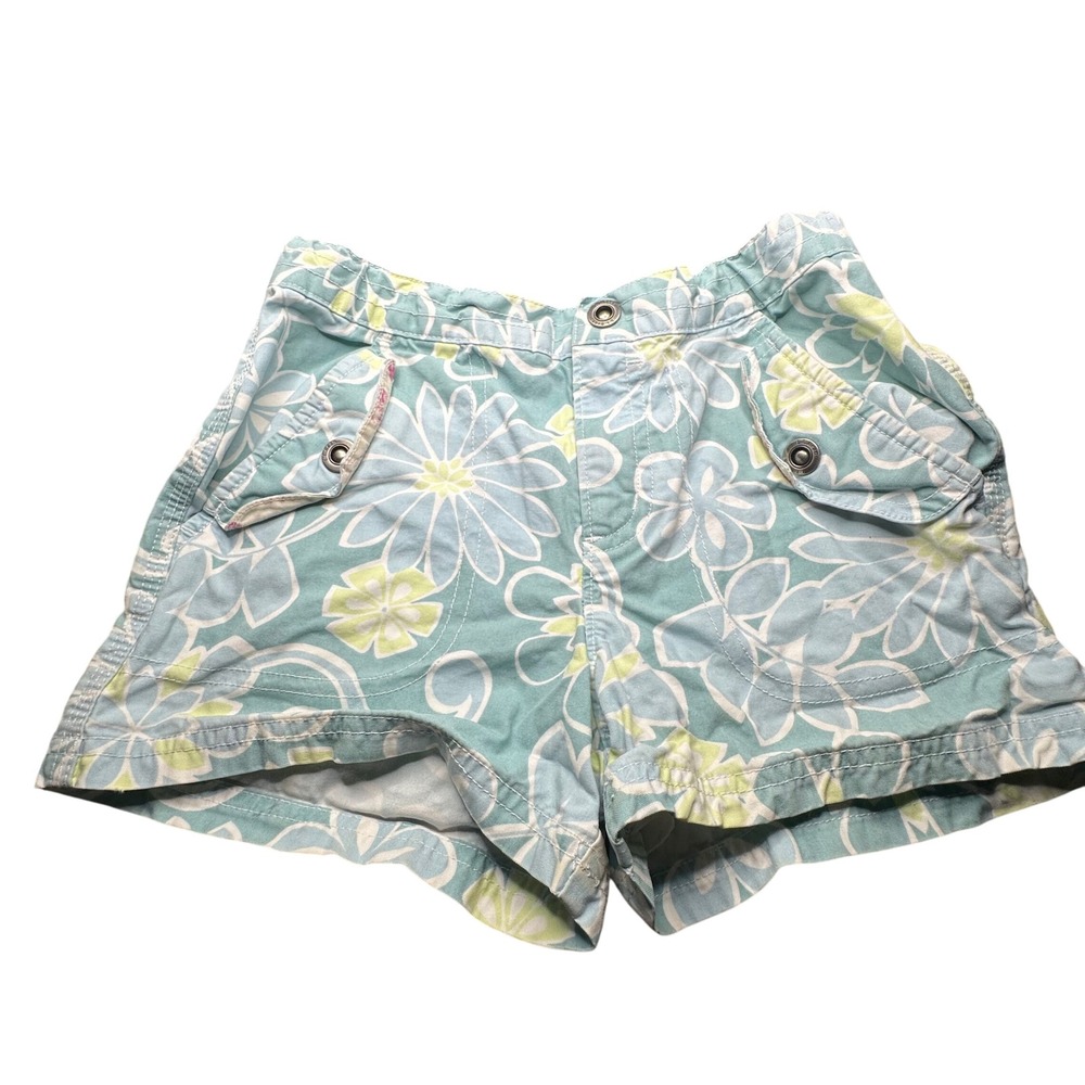 LL Bean Girls Floral Shorts‎ Blue Green White Size 8 Kids Summer
